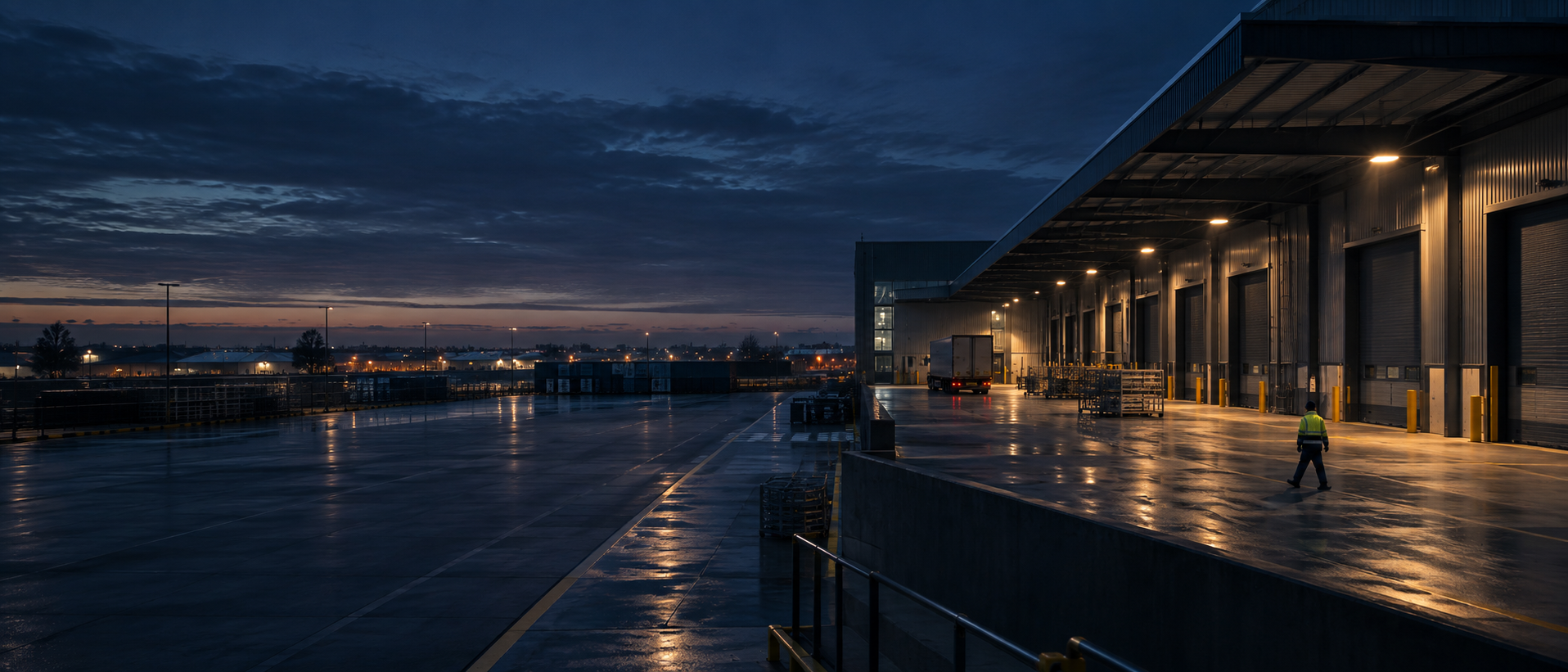 Australian logistics and industrial precinct at blue hour